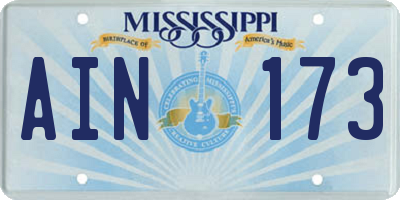 MS license plate AIN173