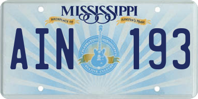 MS license plate AIN193