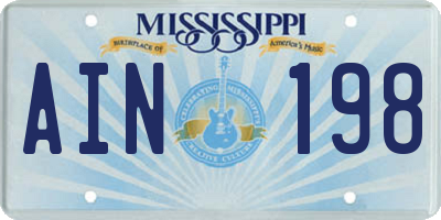 MS license plate AIN198
