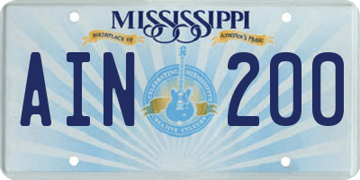 MS license plate AIN200