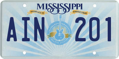 MS license plate AIN201