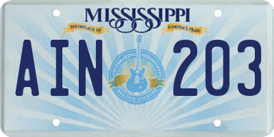 MS license plate AIN203
