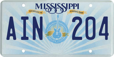 MS license plate AIN204