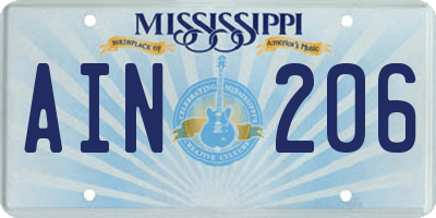 MS license plate AIN206