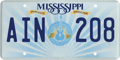 MS license plate AIN208