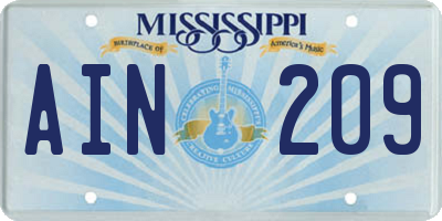 MS license plate AIN209