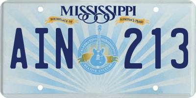 MS license plate AIN213