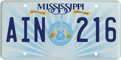 MS license plate AIN216