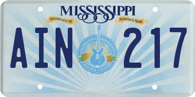 MS license plate AIN217