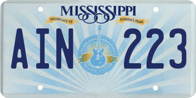 MS license plate AIN223