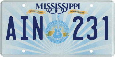 MS license plate AIN231