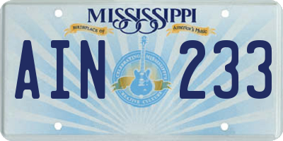 MS license plate AIN233