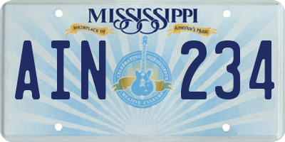 MS license plate AIN234
