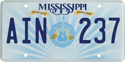 MS license plate AIN237