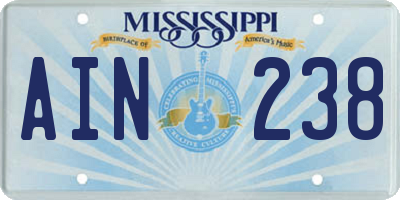 MS license plate AIN238