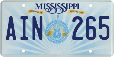 MS license plate AIN265