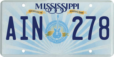 MS license plate AIN278