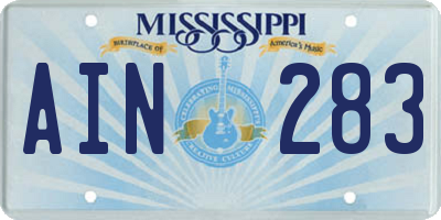 MS license plate AIN283