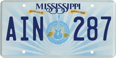 MS license plate AIN287