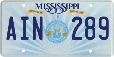 MS license plate AIN289