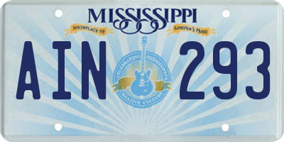 MS license plate AIN293