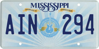 MS license plate AIN294