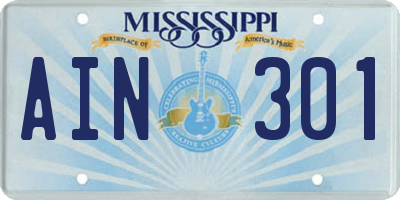 MS license plate AIN301