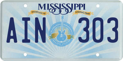 MS license plate AIN303