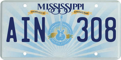MS license plate AIN308