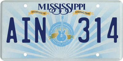 MS license plate AIN314