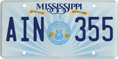 MS license plate AIN355