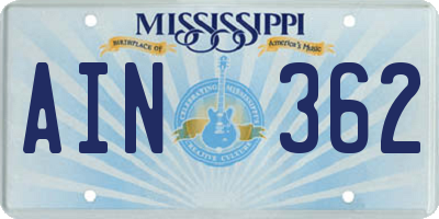 MS license plate AIN362