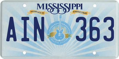MS license plate AIN363