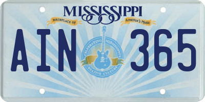 MS license plate AIN365