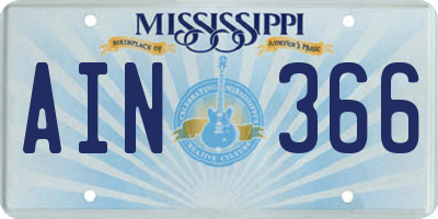 MS license plate AIN366