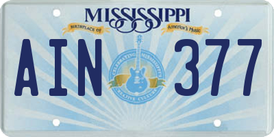 MS license plate AIN377