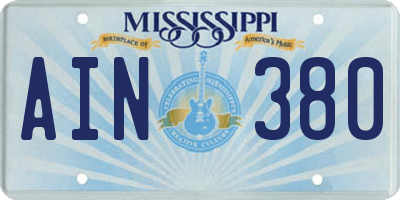 MS license plate AIN380