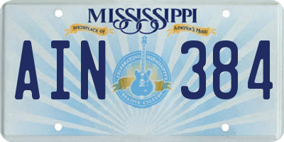 MS license plate AIN384