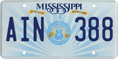 MS license plate AIN388