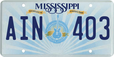 MS license plate AIN403