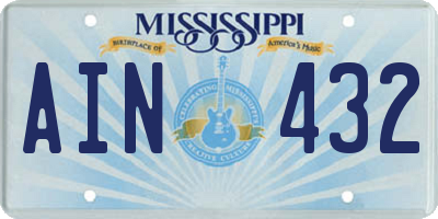 MS license plate AIN432