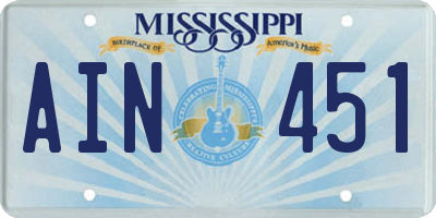MS license plate AIN451