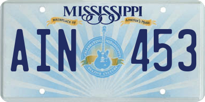 MS license plate AIN453