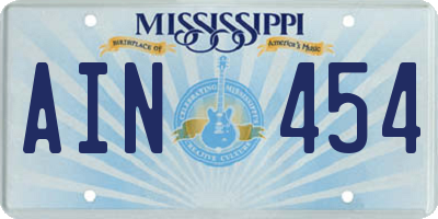 MS license plate AIN454