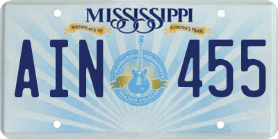 MS license plate AIN455