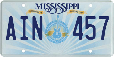 MS license plate AIN457