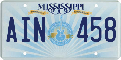 MS license plate AIN458