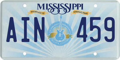 MS license plate AIN459