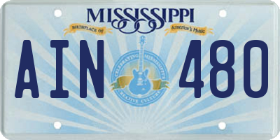 MS license plate AIN480