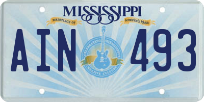 MS license plate AIN493